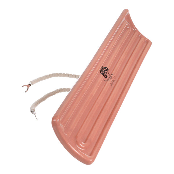 A pink rectangular ceramic heater with a cord.