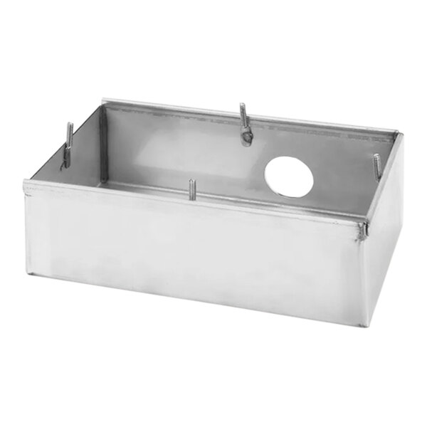A stainless steel Hobart electric heat weldment box with holes.