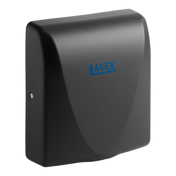 A black Lavex ThinDry hand dryer box with blue text.
