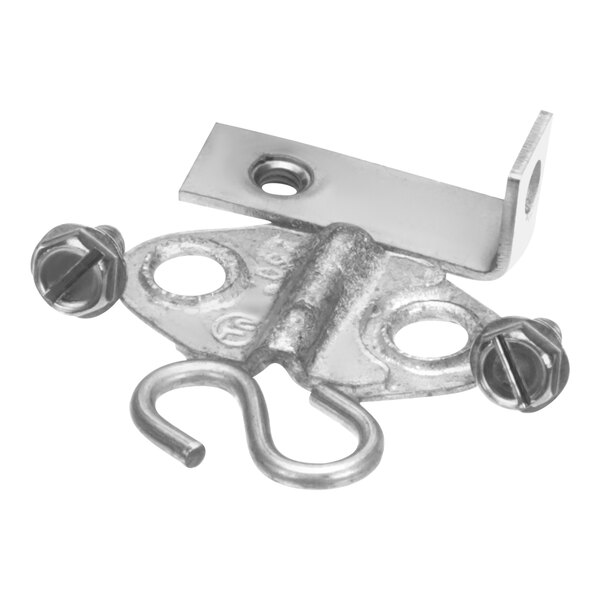 A metal bracket with two hooks and a link tab.