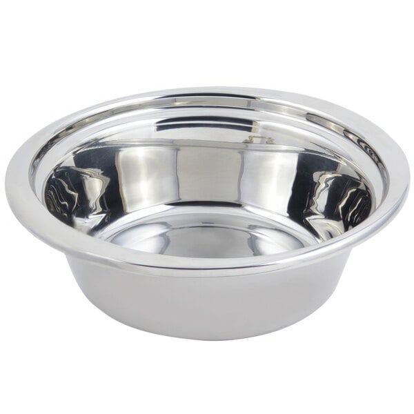 A silver stainless steel Bon Chef casserole bowl.