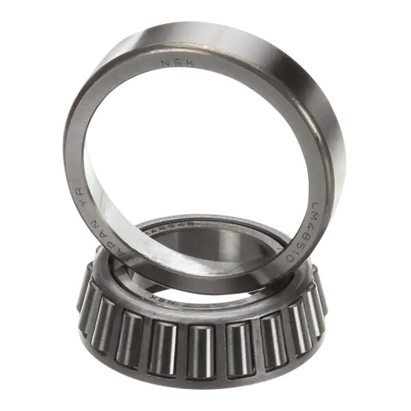 A close-up of a Hobart BR-002-20 roller bearing with a tapered shape.