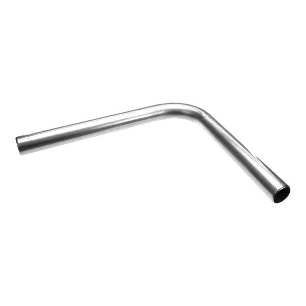 A curved metal pipe with a handle on a white background.