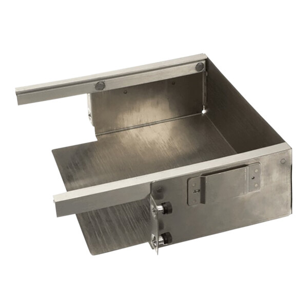 A metal tray with two handles for a Perfect Fryer on a counter.