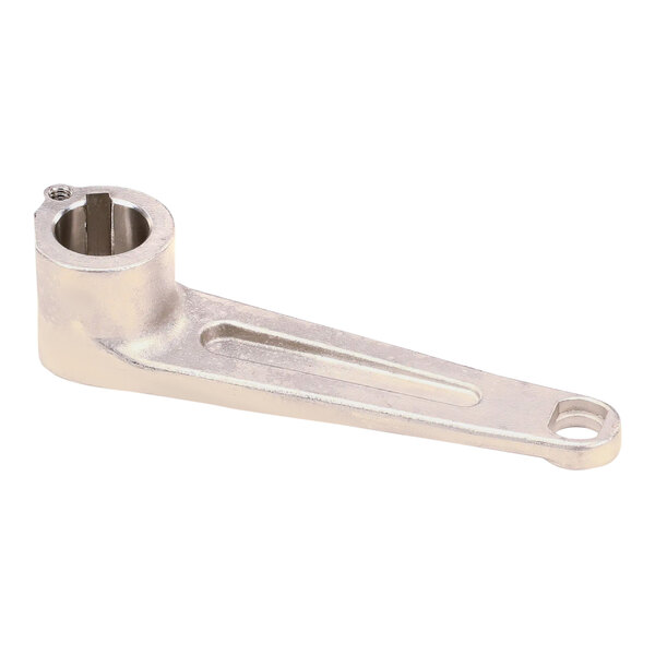 A close-up of a silver machined lever for a Hobart machine.