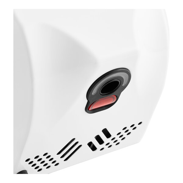 A white box with a red button.