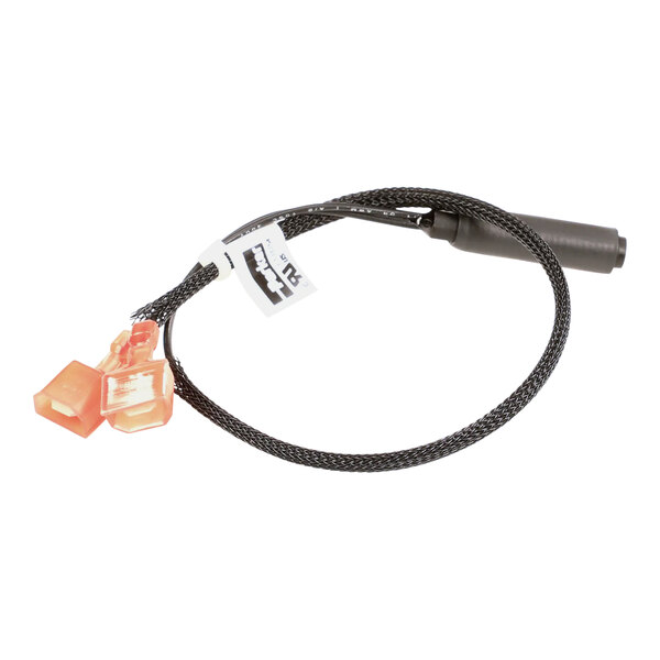 A black cable with an orange connector.