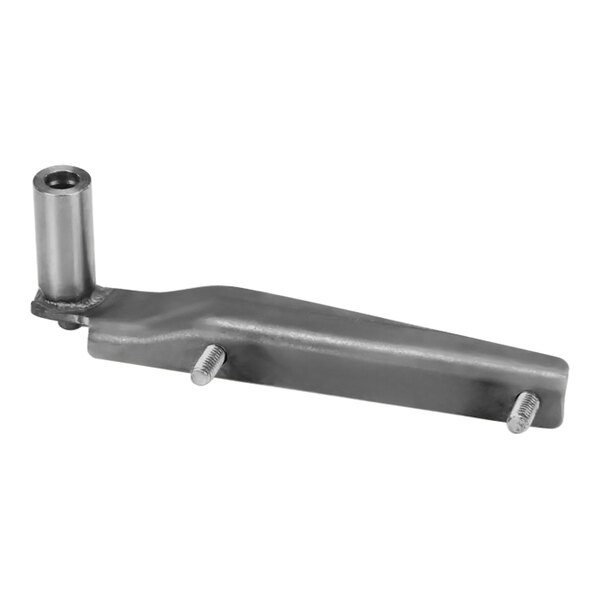 A close-up of a Hobart metal hinge weldment with screws.