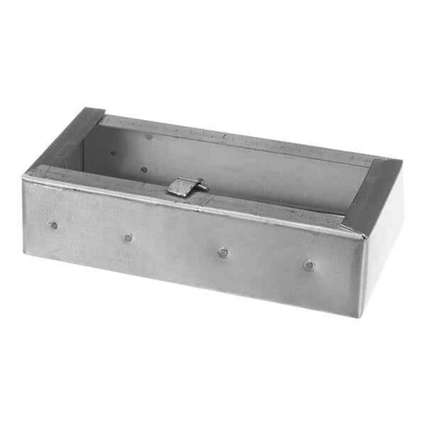 A metal box with a handle and screws.