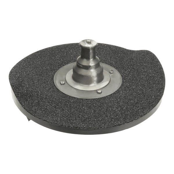 A Hobart metal disc with a black circular metal base.