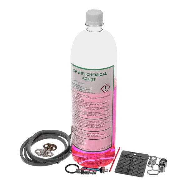 A Perfect Fry recharge kit with a bottle of pink liquid and a hose.