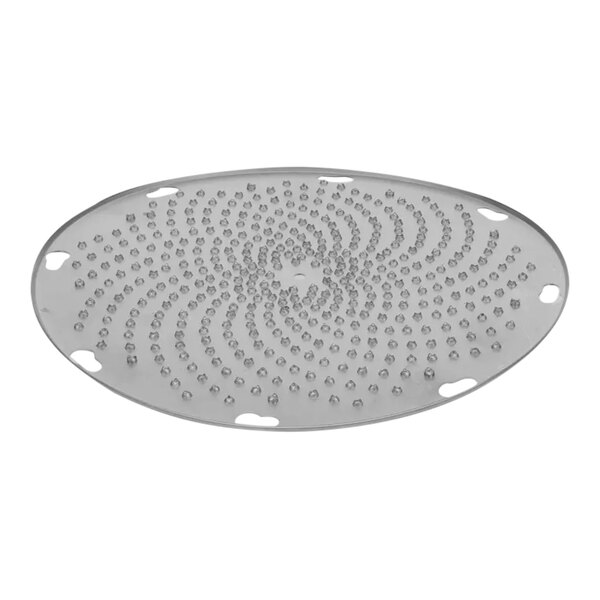 A stainless steel Hobart Plate-Grater with small holes.