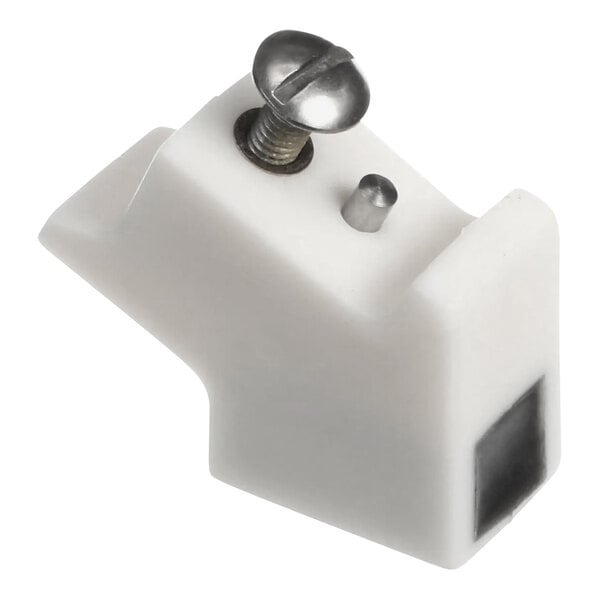 A white plastic Hobart retainer magnet with a screw.
