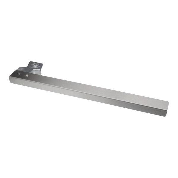 A long rectangular metal object with a metal bar and screw on the end.