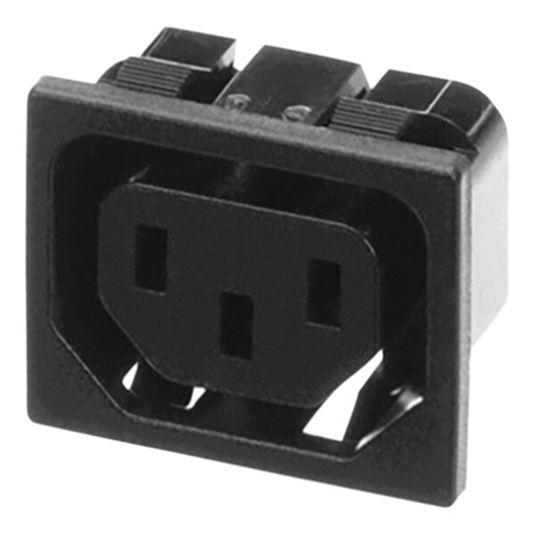 A close-up of a black square Perfect Fry snap-in connector.