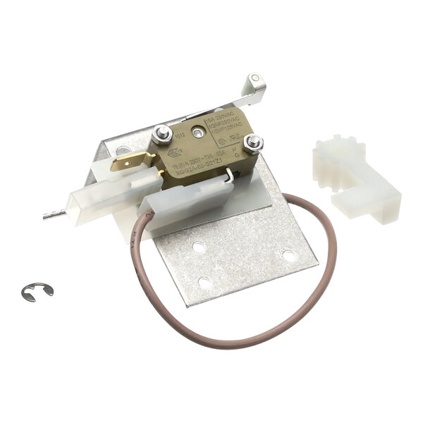 A small metal Hobart micro switch with wires.