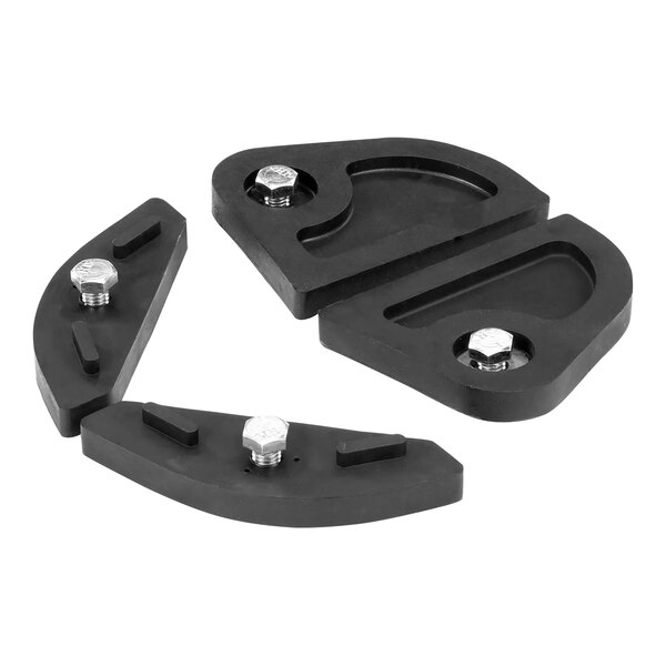 Two black plastic foot pads with bolts and nuts.