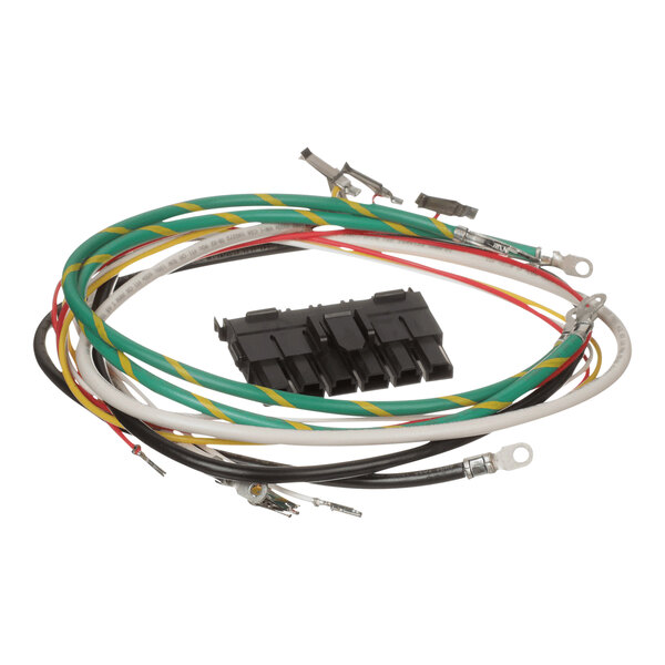 A Perfect Fry female connector wiring harness with colored wires and a black device.