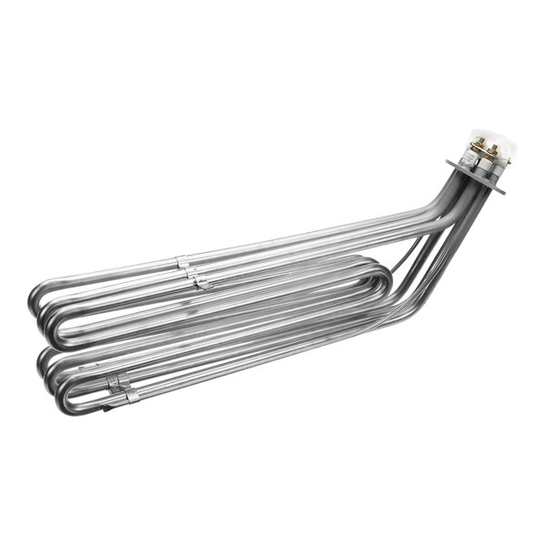 A stainless steel Hobart tank heater with a heating element inside.