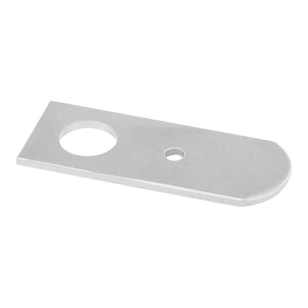A silver rectangular Hobart lever gauge lockin with a hole in the center.