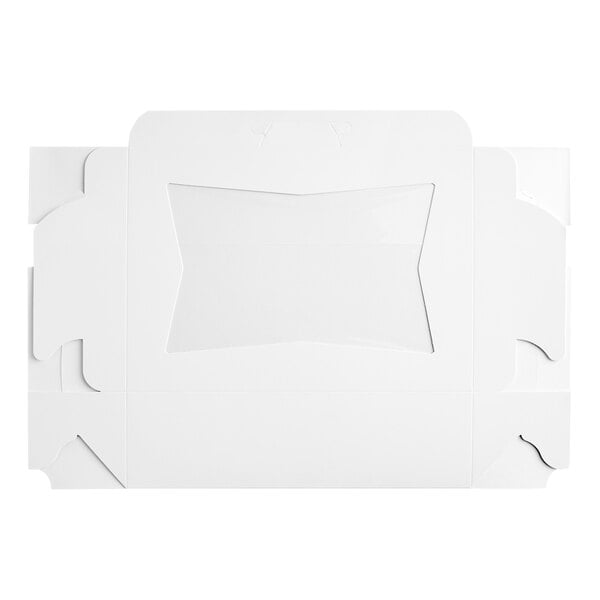 A white rectangular bakery box with a window on top.