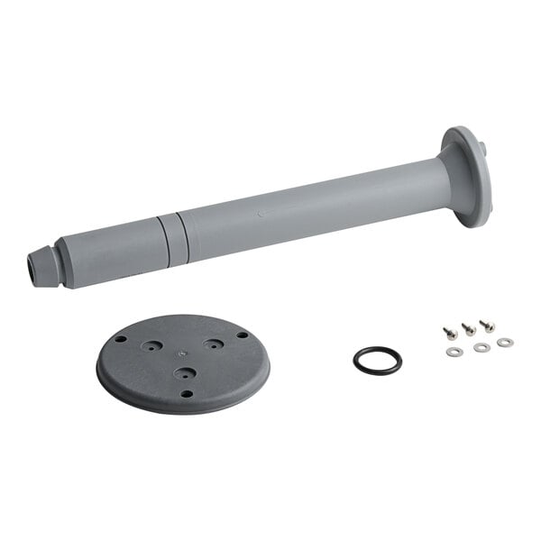 A grey cylindrical pipe with a black circular cap.
