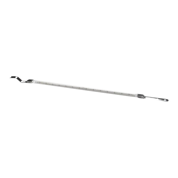 A long metal bar with a metal rod and white background.