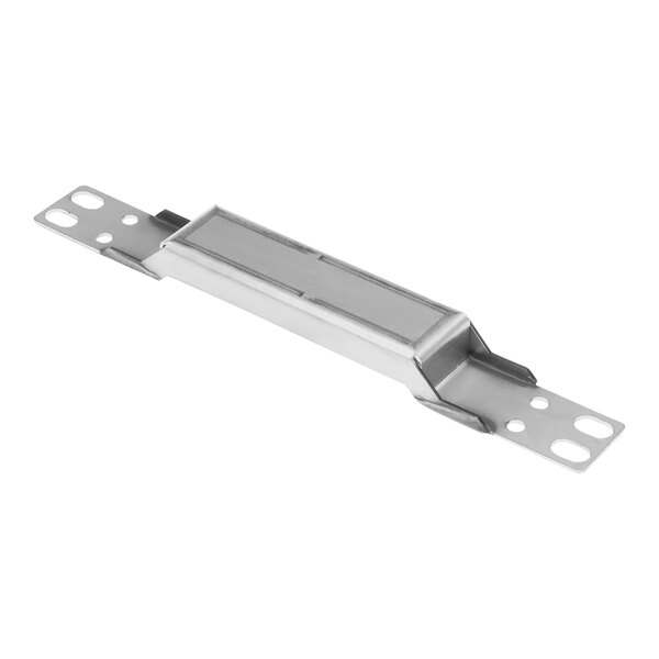 A stainless steel Hobart push bracket with holes.