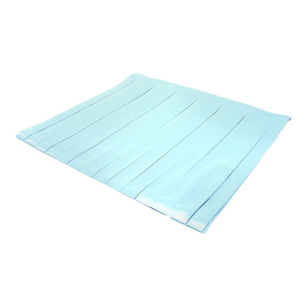 A blue plastic Hobart splash curtain on a white background.