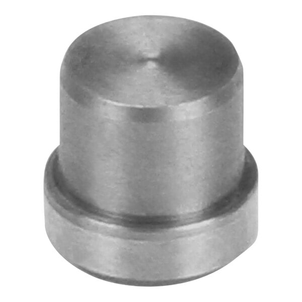 A close-up of a metal cylinder with a round cap.