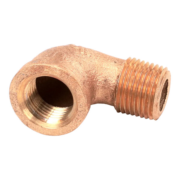 A brass Hobart elbow pipe fitting.