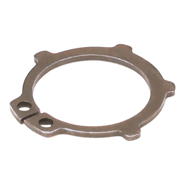 A close-up of a Hobart metal bearing clip with holes.