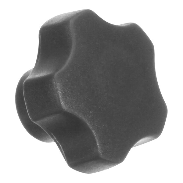 A close-up of a black plastic Hobart knob with a star shape.