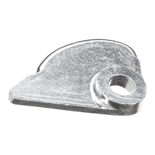 A silver metal Hobart lock hanger bracket with a hole in it.
