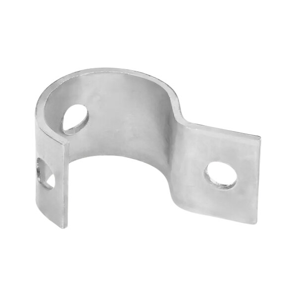 A stainless steel Hobart hanger with holes.