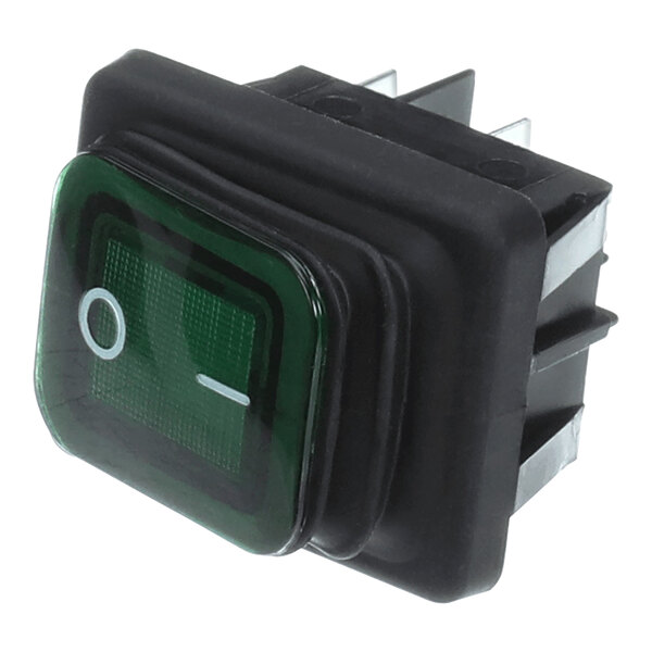 A green square Hobart switch with white text.