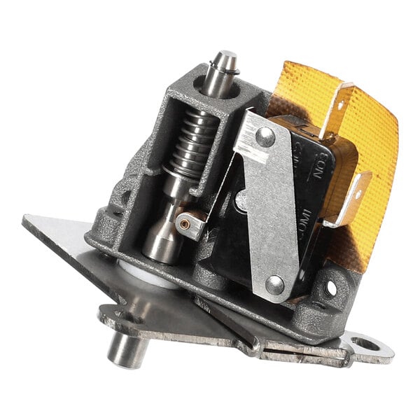 A metal Hobart door switch assembly with yellow and silver metal parts.