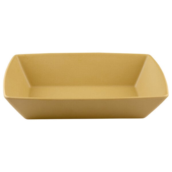 A rectangular tan bowl.