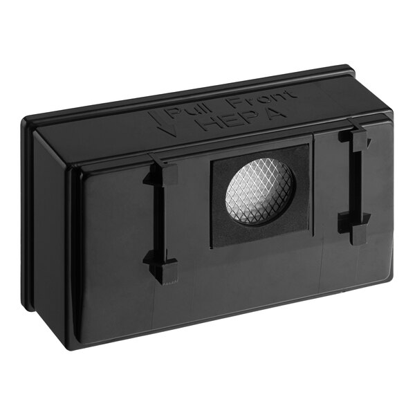 A black Lavex Pro HEPA filter box with a round hole.