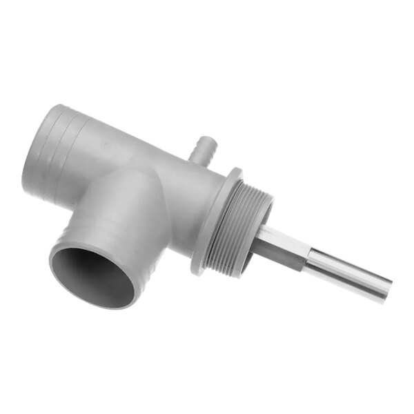 A grey plastic pipe with a metal tube.