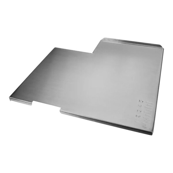 A metal table with bracing on the bottom.