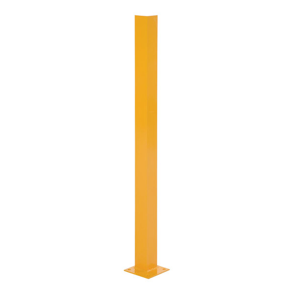 A yellow rectangular steel post with black lines on a white background.