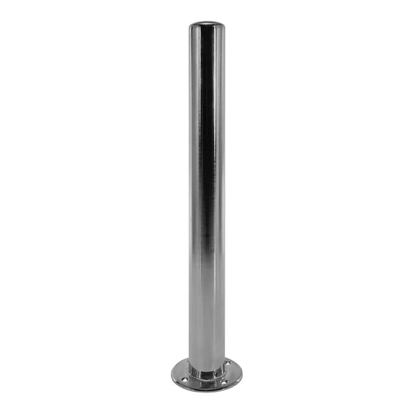 A chrome-plated steel bollard pole with a metal base.