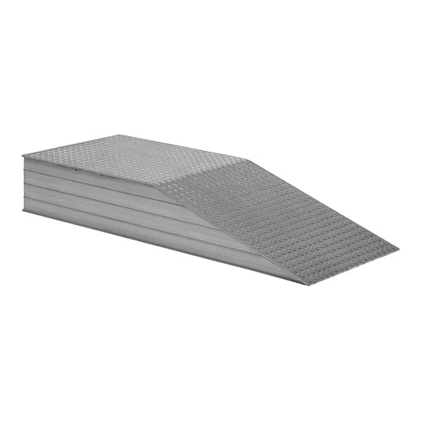 A grey Vestil aluminum wheel riser ramp on a white background.