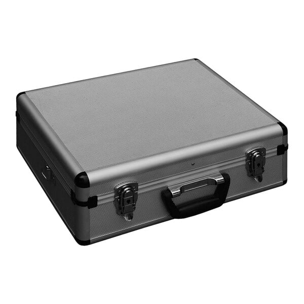 An aluminum tool carrying case with black handles.