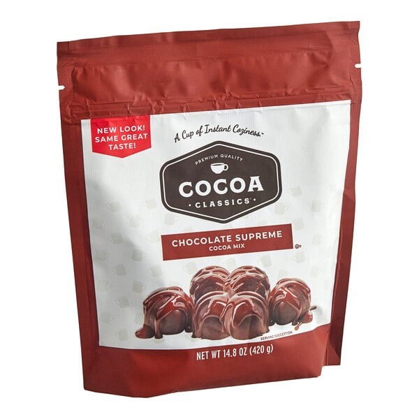 A bag of Cocoa Classics Chocolate Supreme cocoa mix on a white background.