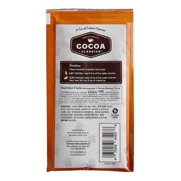 A Cocoa Classics Salted Caramel and Chocolate Cocoa mix packet.