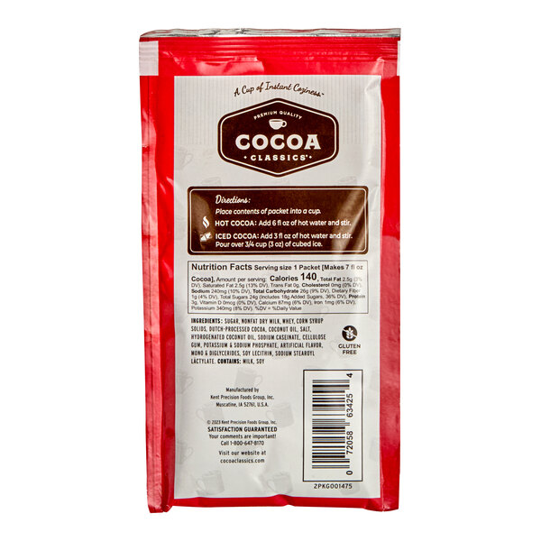 A packet of Cocoa Classics Raspberry and Chocolate Cocoa Mix.
