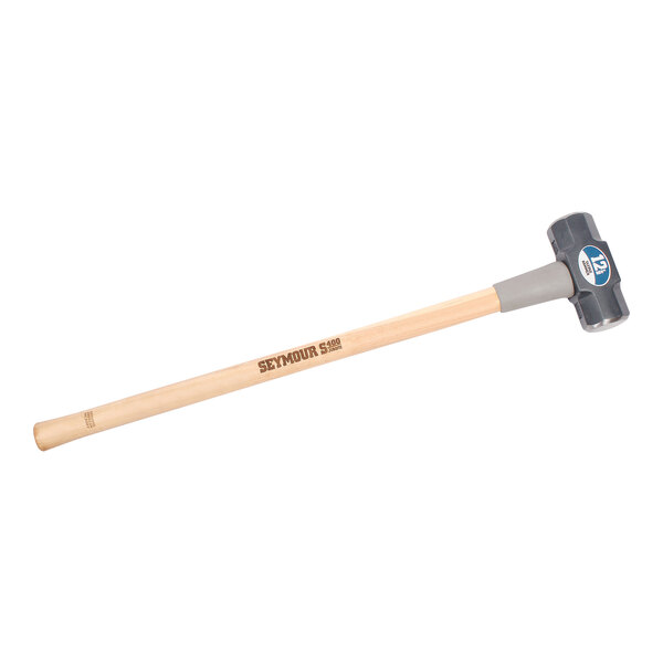 A Seymour Midwest Jobsite Sledge Hammer with a wooden handle.