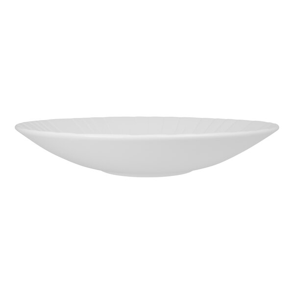 A Steelite Distinction white deep coupe bowl with an embossed curved edge.